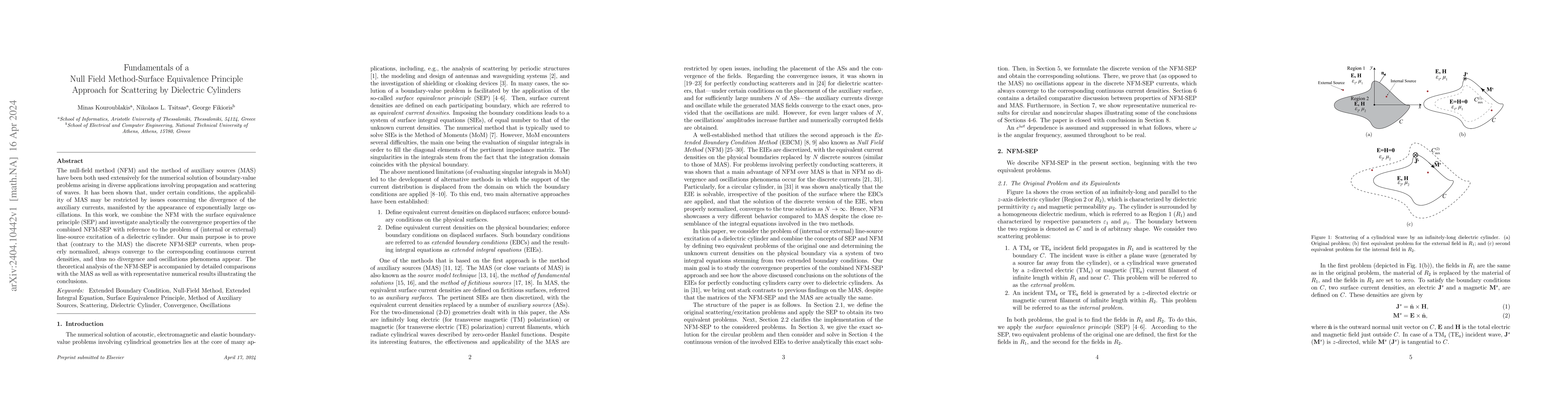 Thumbnail for Fundamentals of a Null Field Method-Surface Equivalence Principle
  Approach for Scattering by Dielectric Cylinders