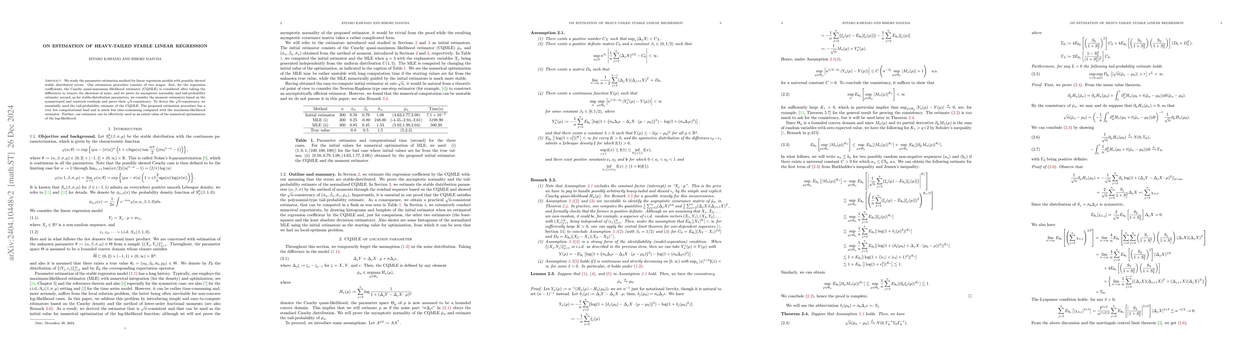 Thumbnail for On estimation of heavy-tailed stable linear regression