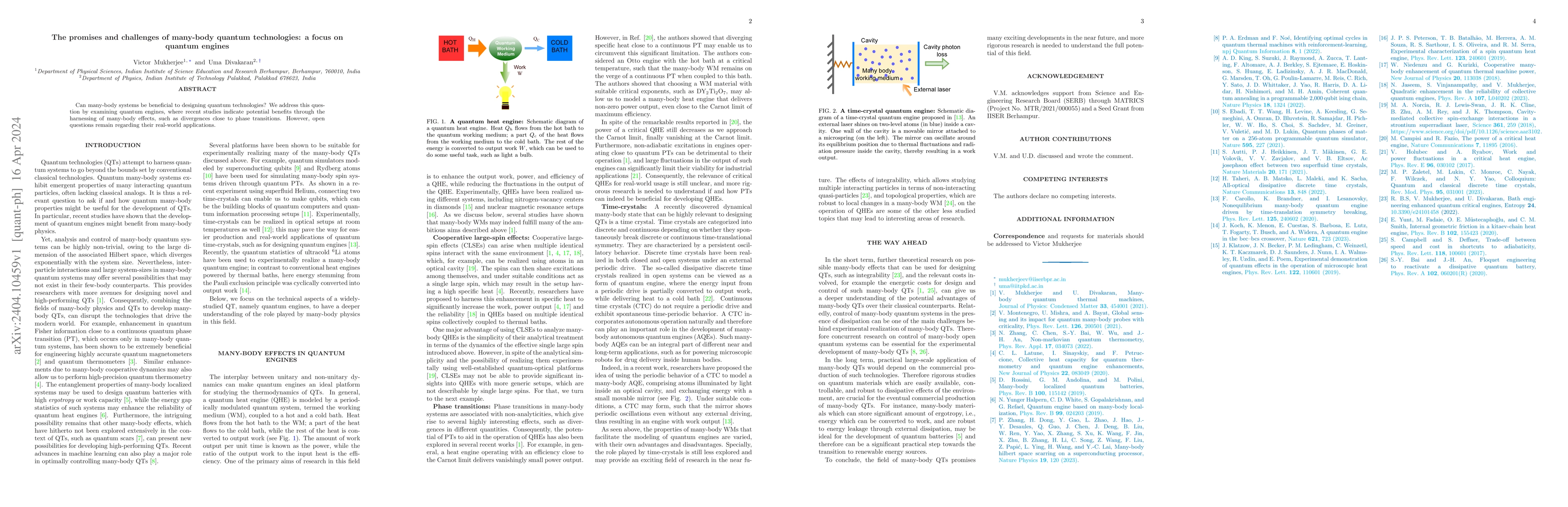 Thumbnail for The promises and challenges of many-body quantum technologies: a focus
  on quantum engines