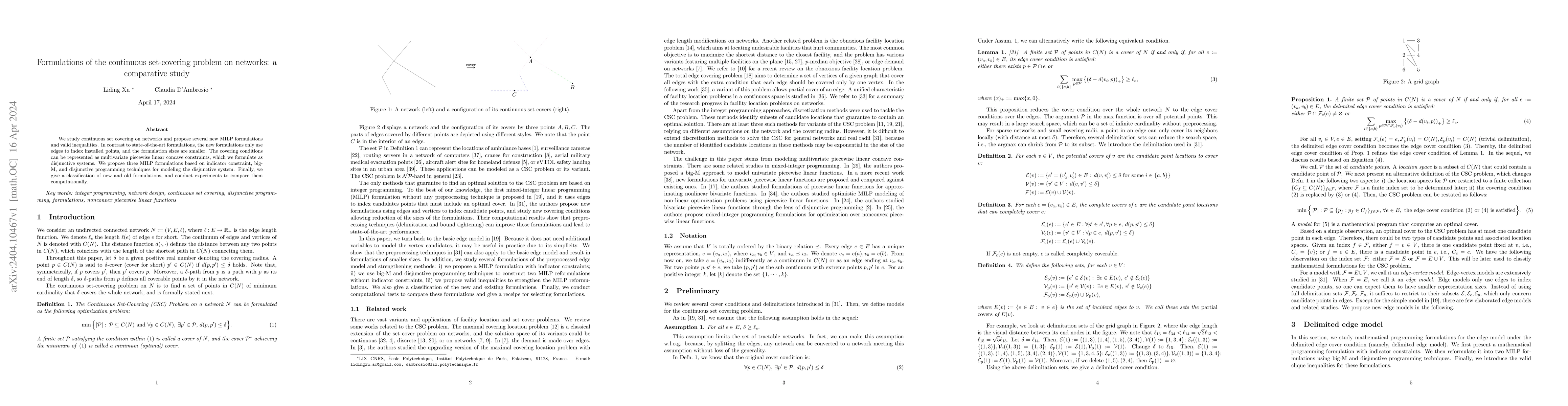 Thumbnail for Formulations of the continuous set-covering problem on networks: a
  comparative study