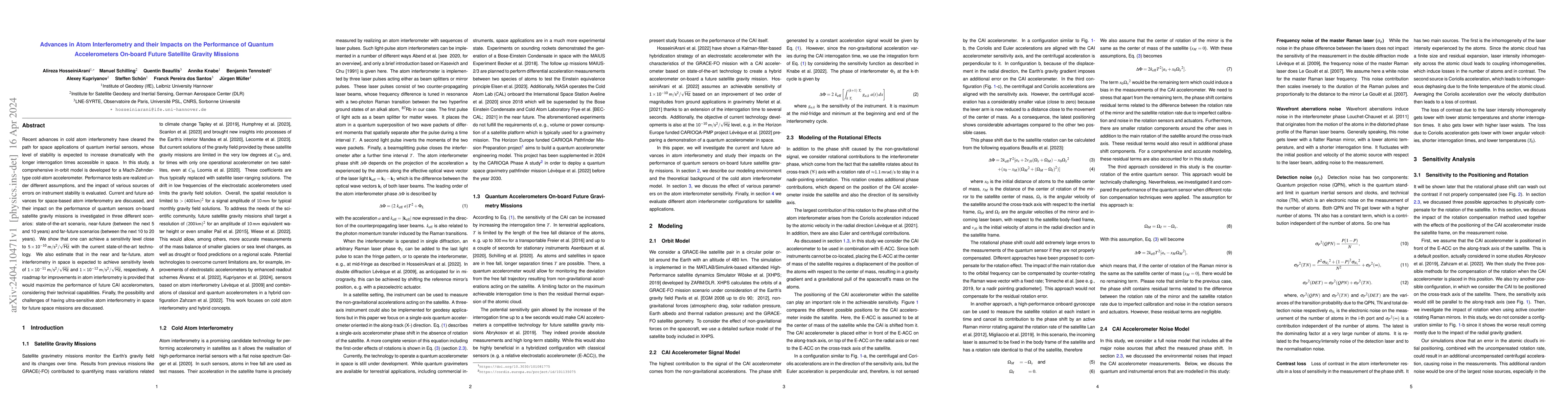 Thumbnail for Advances in Atom Interferometry and their Impacts on the Performance of
  Quantum Accelerometers On-board Future Satellite Gravity Missions