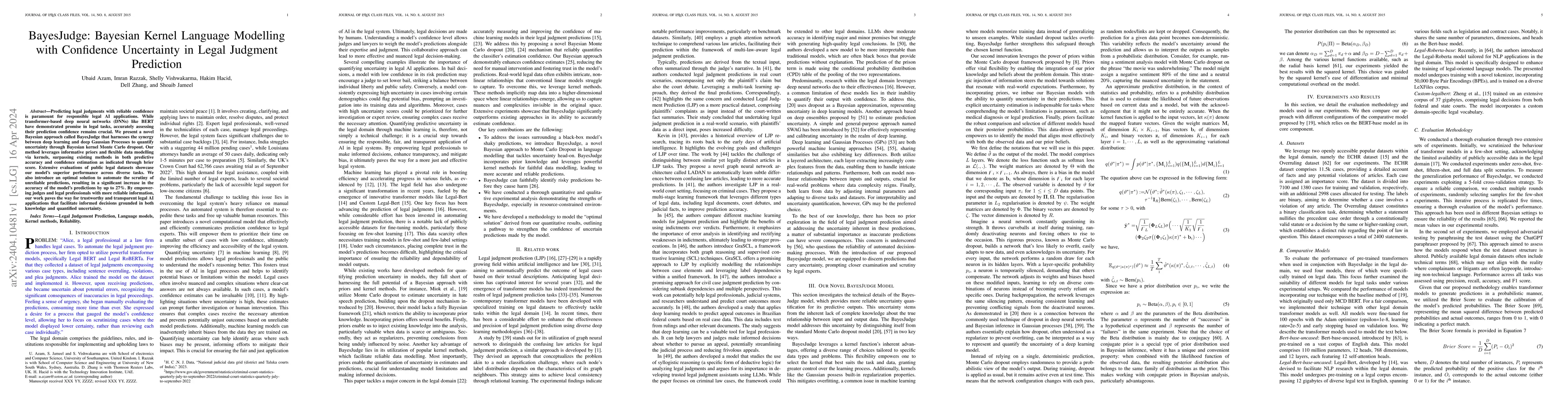 Thumbnail for BayesJudge: Bayesian Kernel Language Modelling with Confidence
  Uncertainty in Legal Judgment Prediction