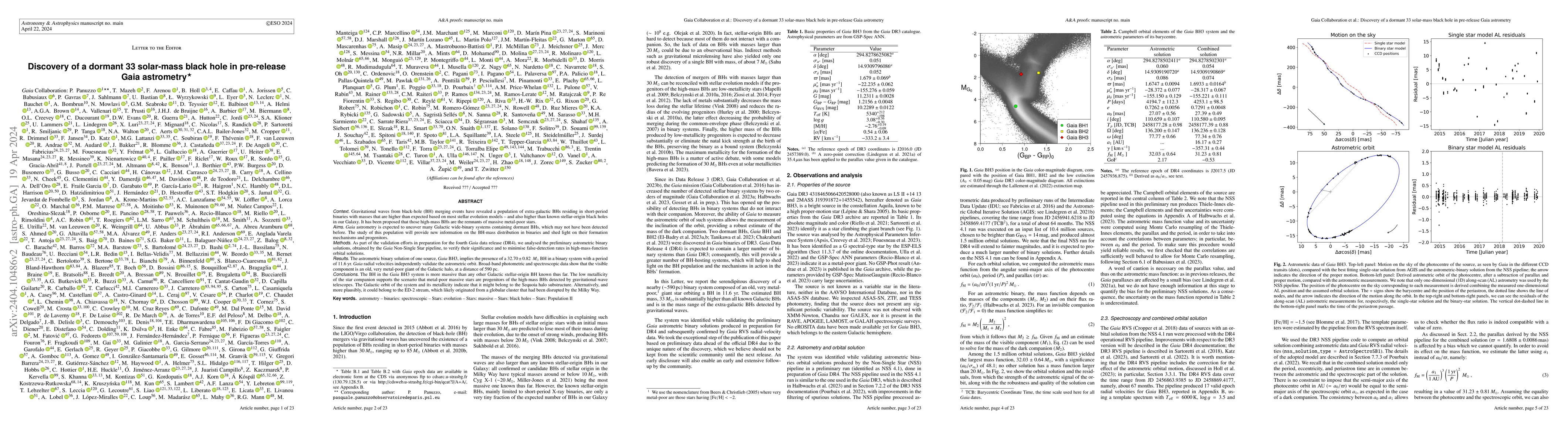 Thumbnail for Discovery of a dormant 33 solar-mass black hole in pre-release Gaia
  astrometry