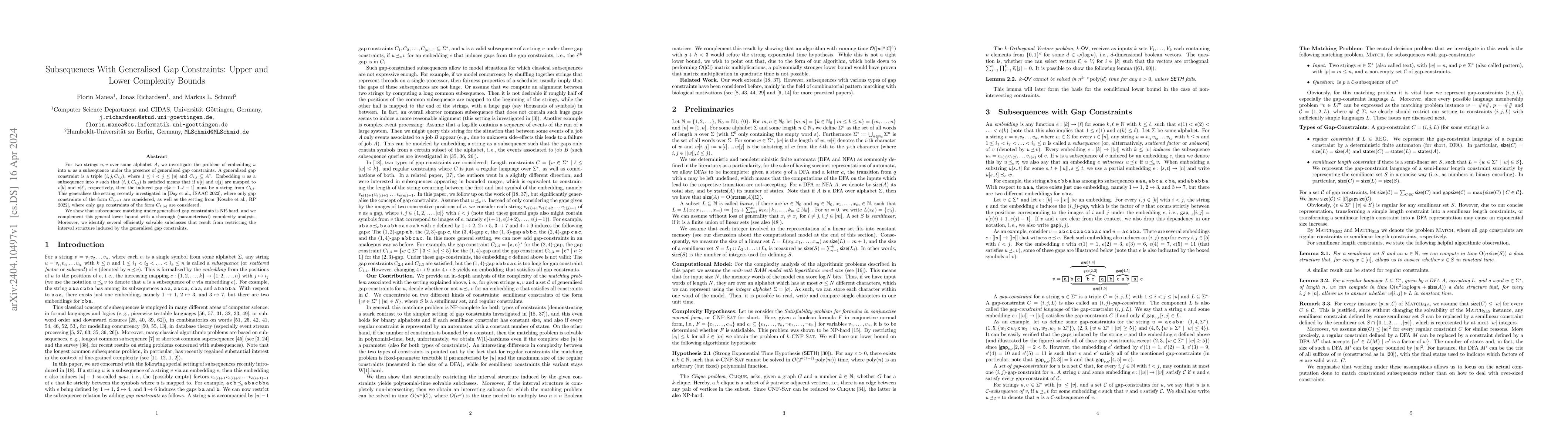 Thumbnail for Subsequences With Generalised Gap Constraints: Upper and Lower
  Complexity Bounds
