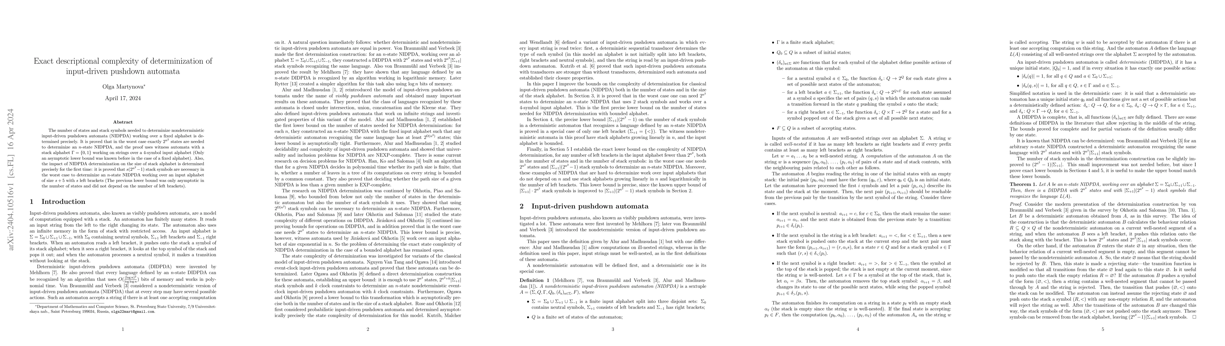 Thumbnail for Exact descriptional complexity of determinization of input-driven
  pushdown automata