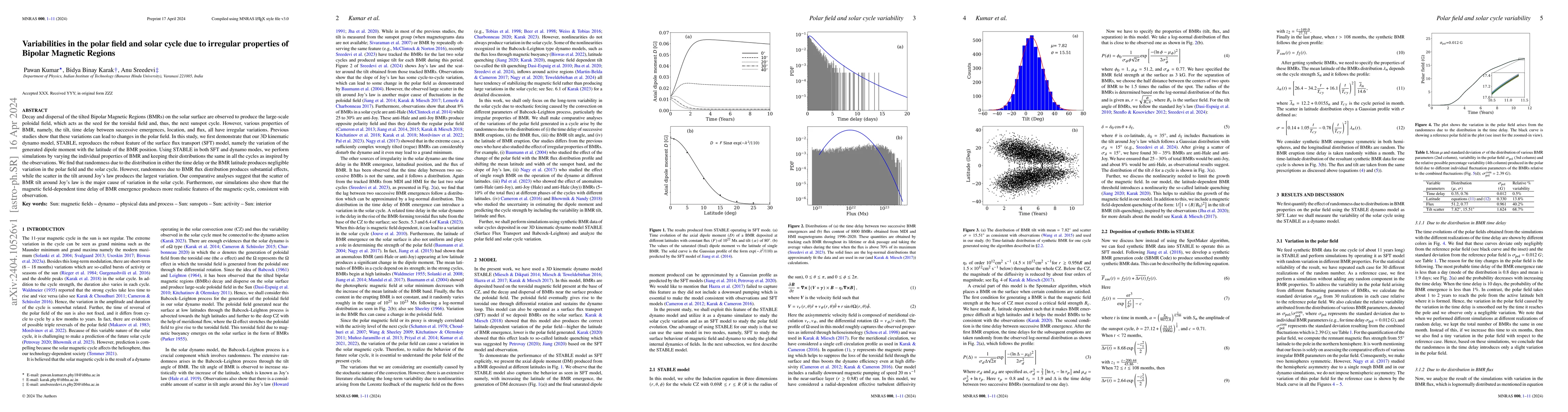 Thumbnail for Variabilities in the polar field and solar cycle due to irregular
  properties of Bipolar Magnetic Regions