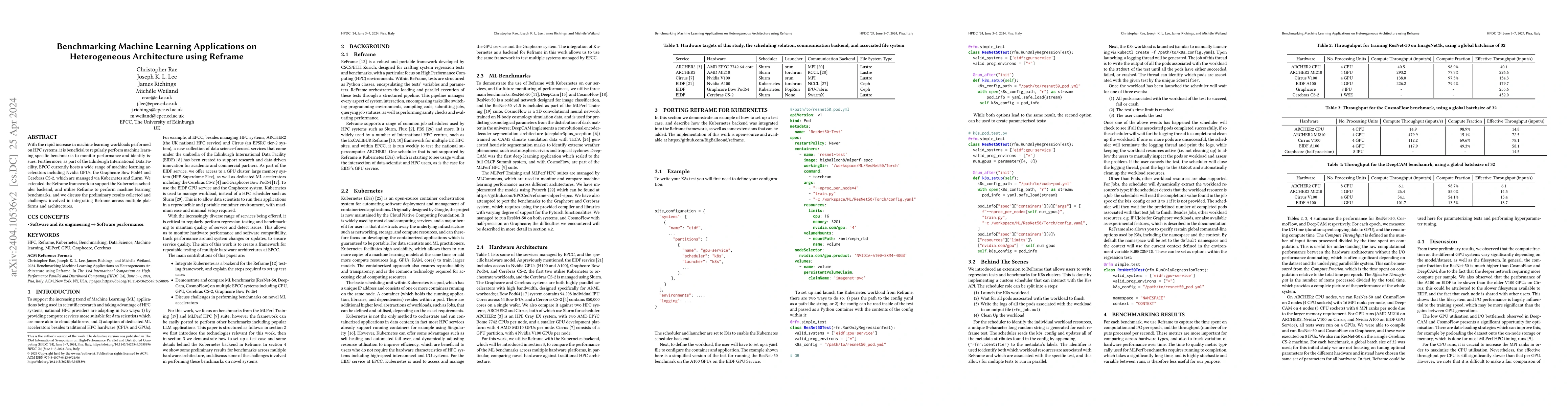 Thumbnail for Benchmarking Machine Learning Applications on Heterogeneous Architecture
  using Reframe
