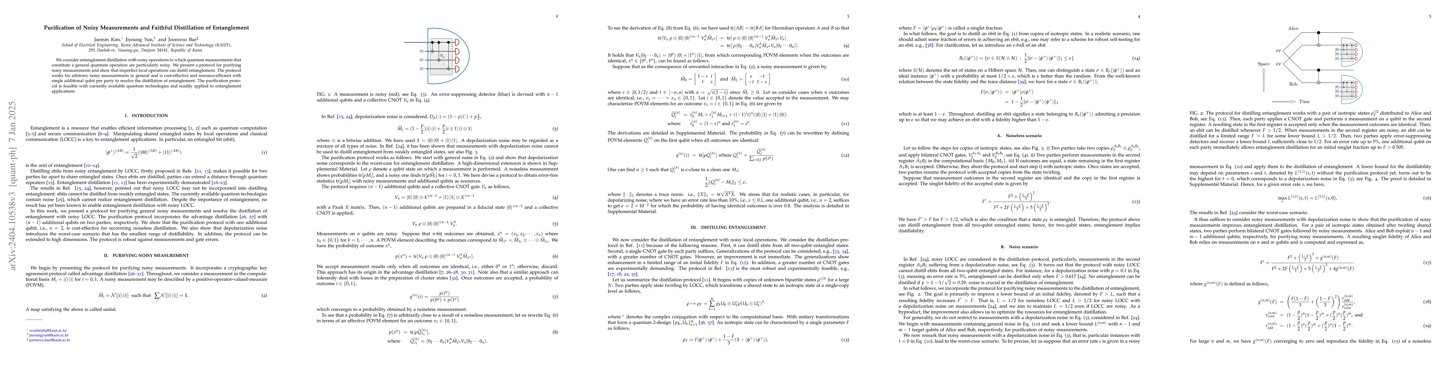 Thumbnail for Purification of Noisy Measurements and Faithful Distillation of
  Entanglement
