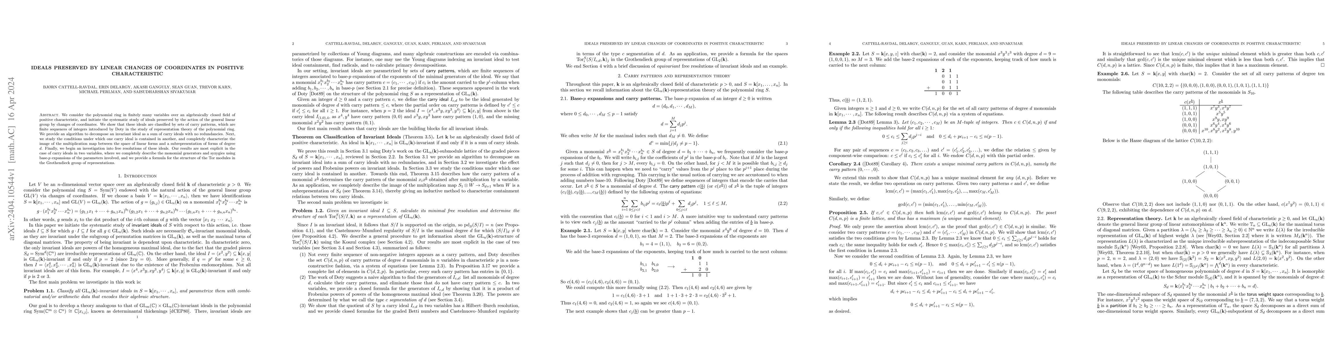 Thumbnail for Ideals preserved by linear changes of coordinates in positive
  characteristic