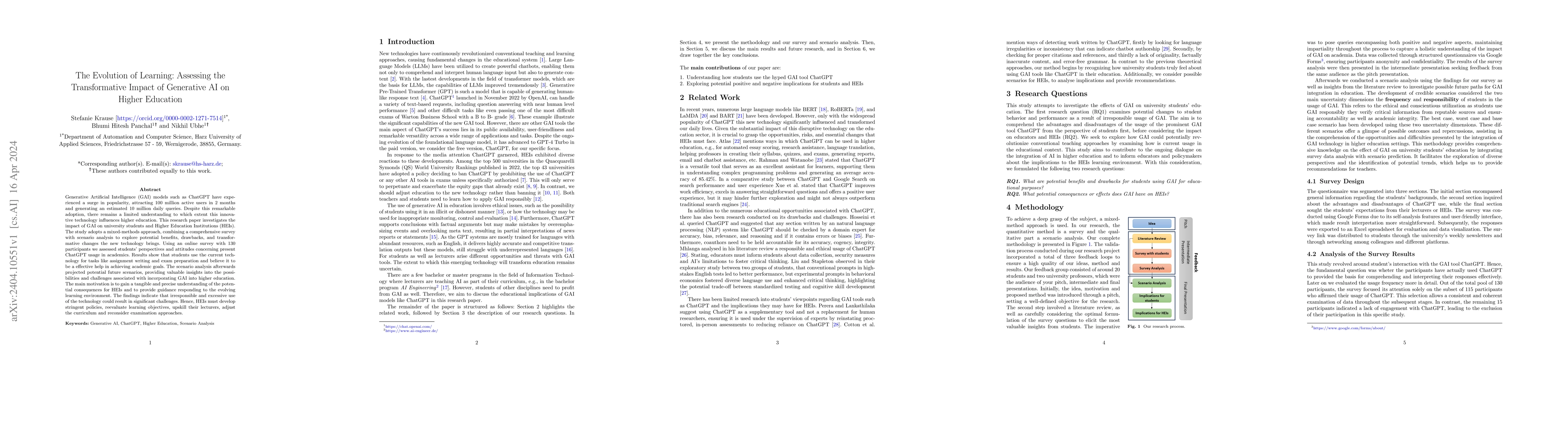 Thumbnail for The Evolution of Learning: Assessing the Transformative Impact of
  Generative AI on Higher Education