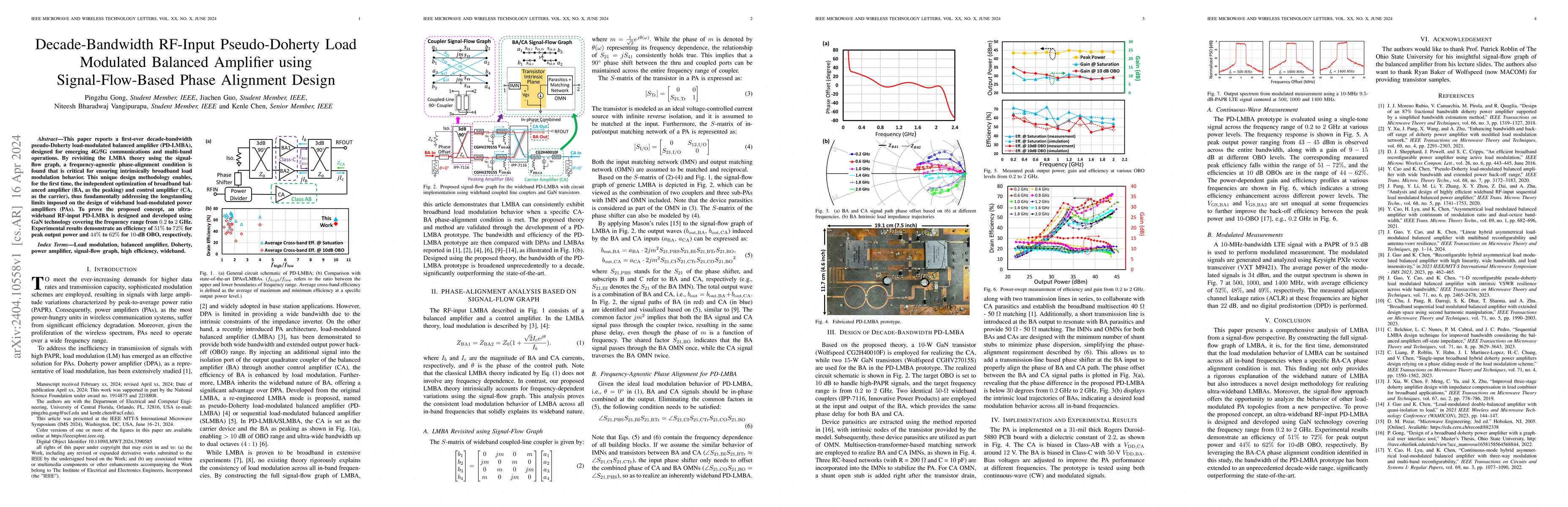 Thumbnail for Decade-Bandwidth RF-Input Pseudo-Doherty Load Modulated Balanced
  Amplifier using Signal-Flow-Based Phase Alignment Design