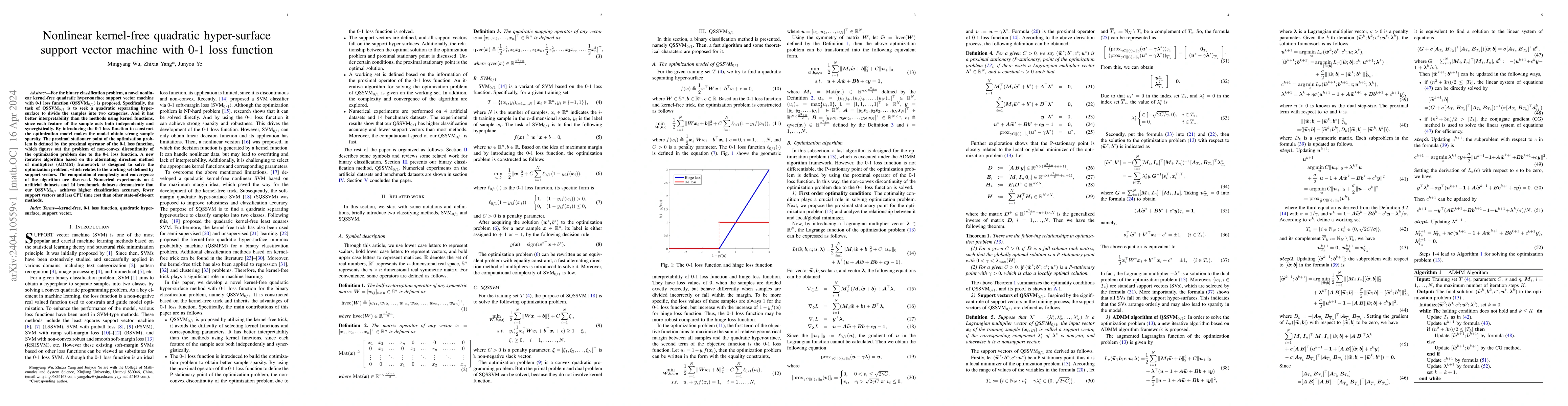 Thumbnail for Nonlinear kernel-free quadratic hyper-surface support vector machine
  with 0-1 loss function
