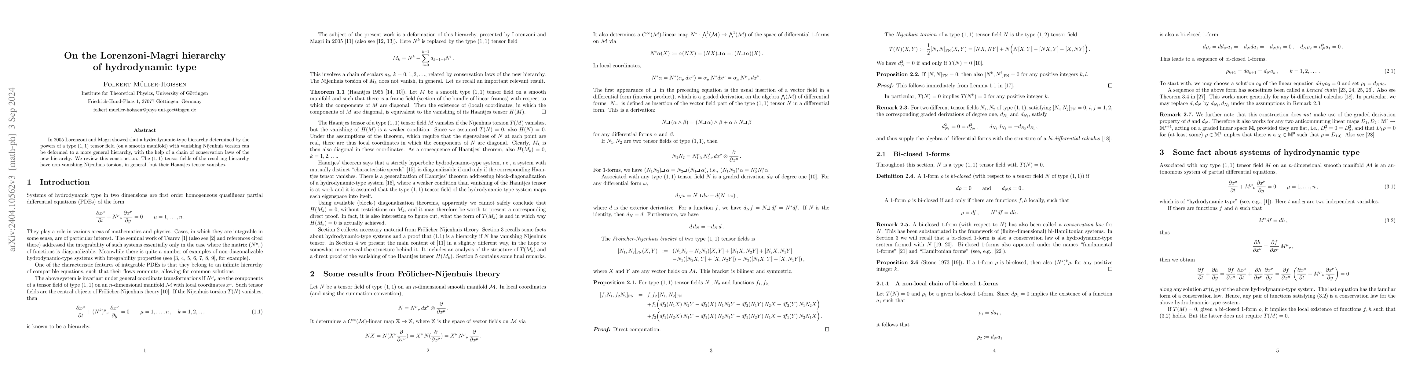 Thumbnail for On the Lorenzoni-Magri hierarchy of hydrodynamic type