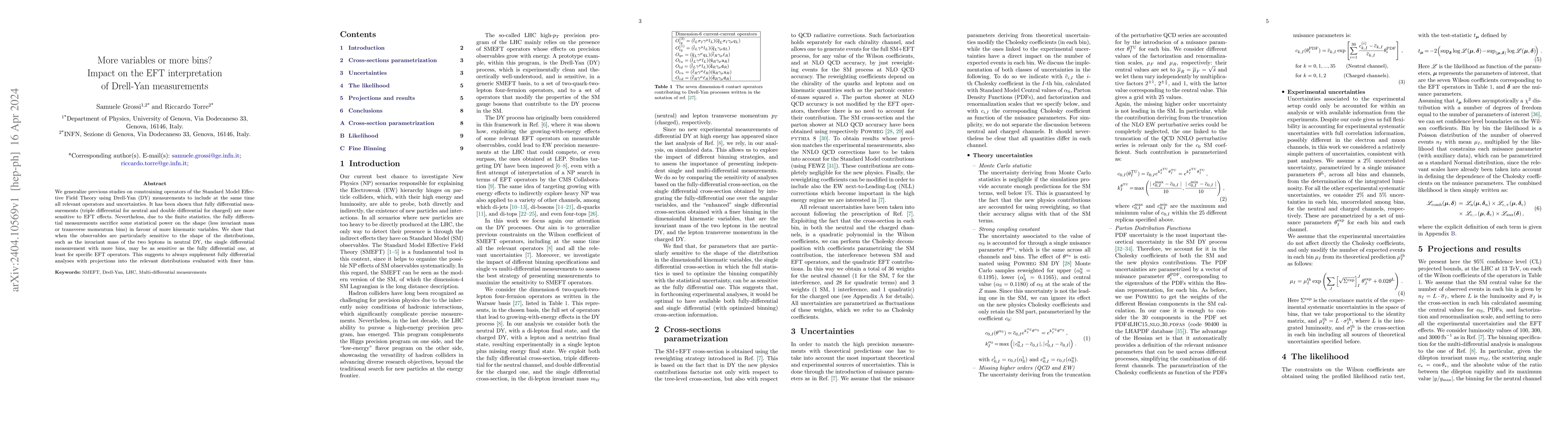 Thumbnail for More variables or more bins? Impact on the EFT interpretation of
  Drell-Yan measurements