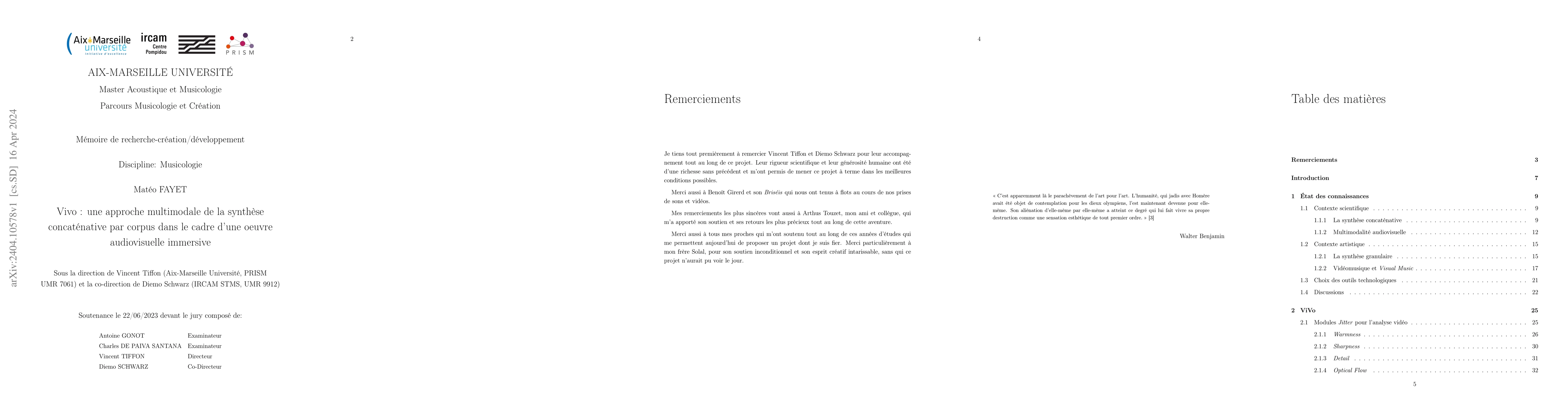 Thumbnail for Vivo : une approche multimodale de la synthese concatenative par corpus
  dans le cadre d'une oeuvre audiovisuelle immersive