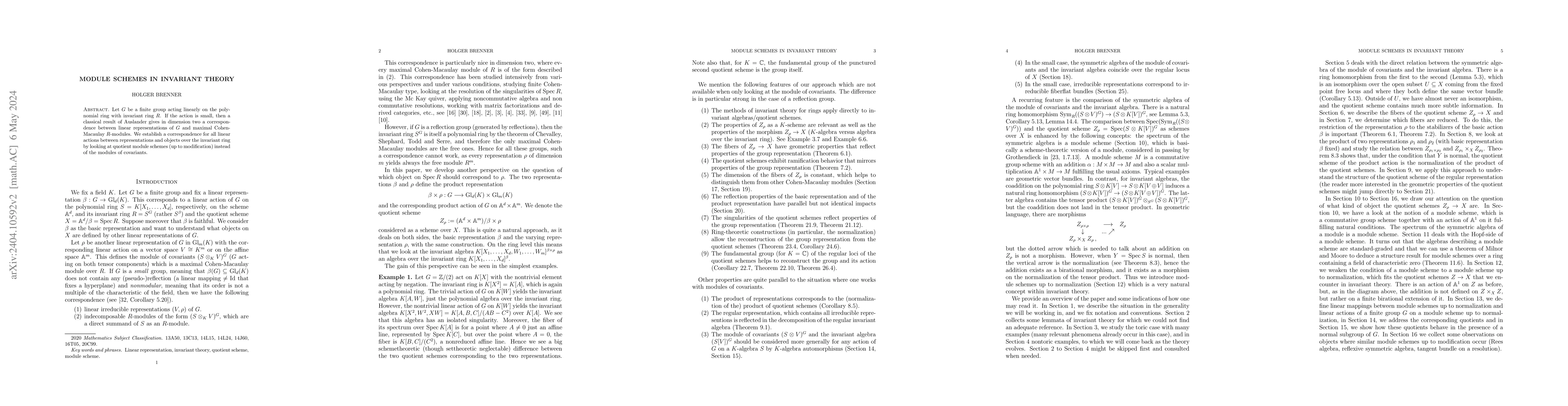 Thumbnail for Module schemes in invariant theory