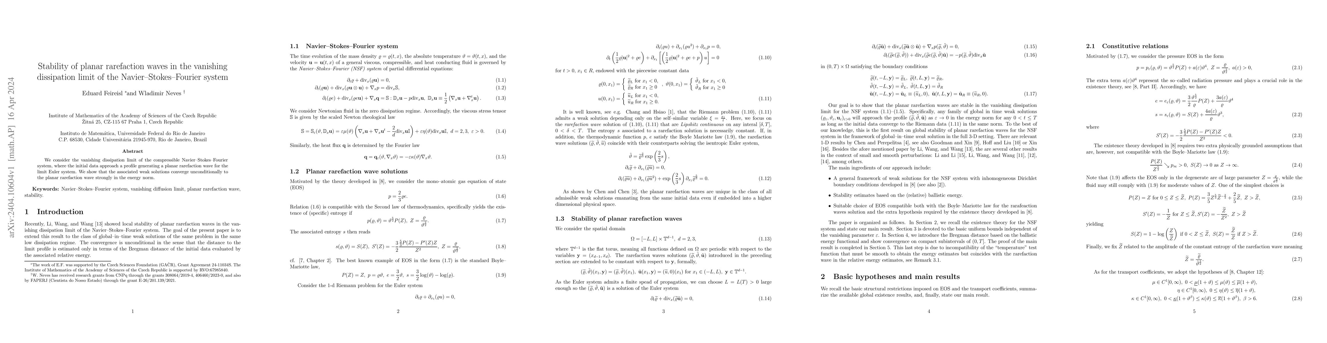 Thumbnail for Stability of planar rarefaction waves in the vanishing dissipation limit
  of the Navier-Stokes-Fourier system