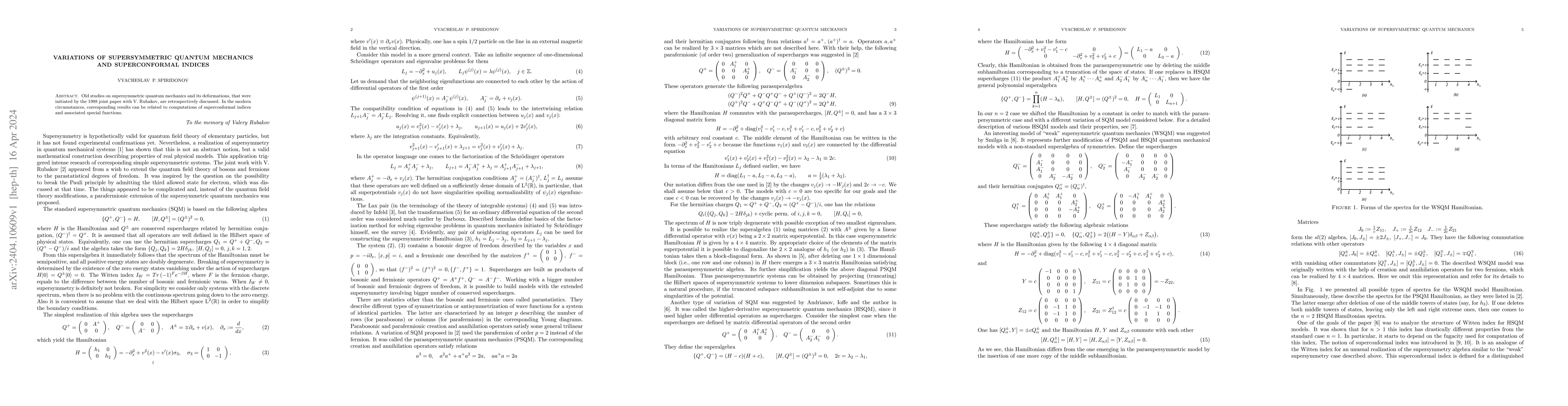 Thumbnail for Variations of supersymmetric quantum mechanics and superconformal
  indices