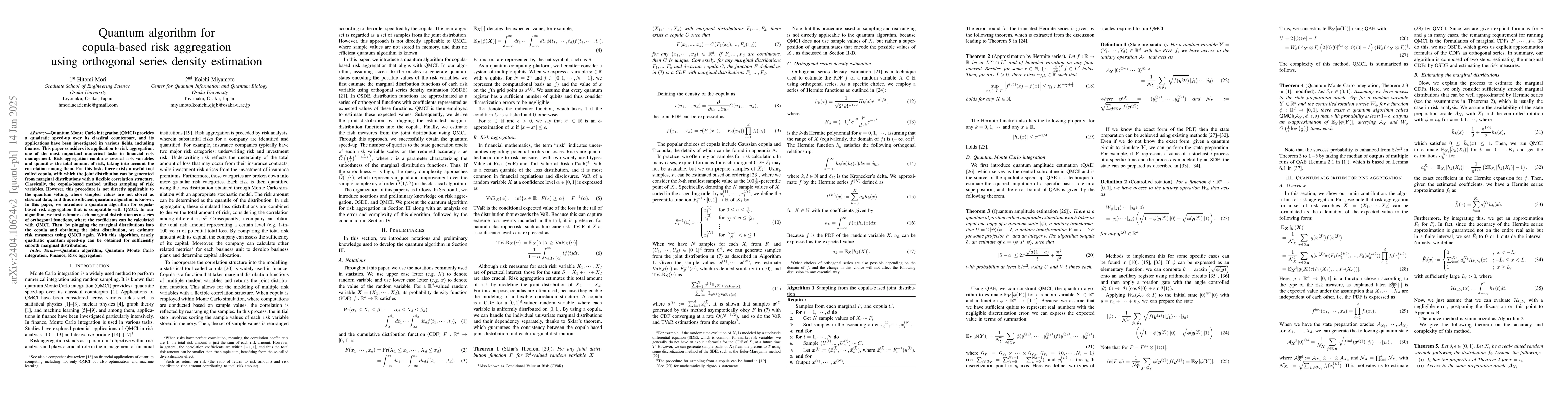 Thumbnail for Quantum algorithm for copula-based risk aggregation using orthogonal
  series density estimation