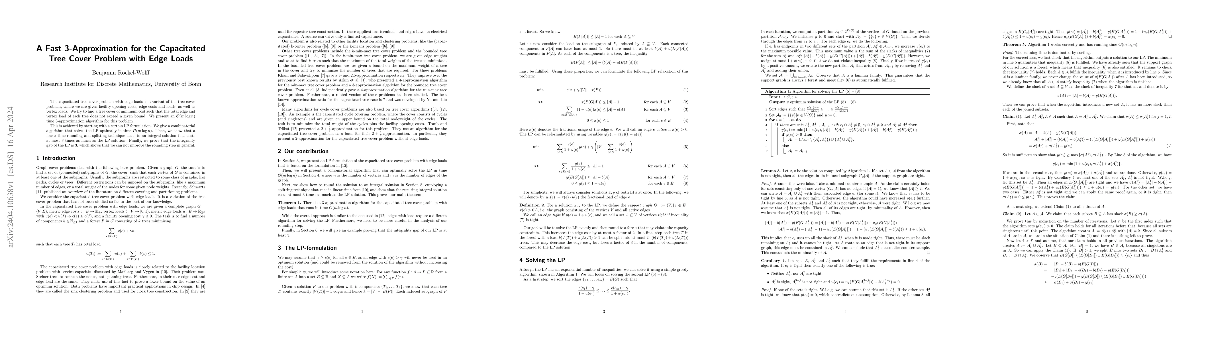 Thumbnail for A Fast 3-Approximation for the Capacitated Tree Cover Problem with Edge
  Loads