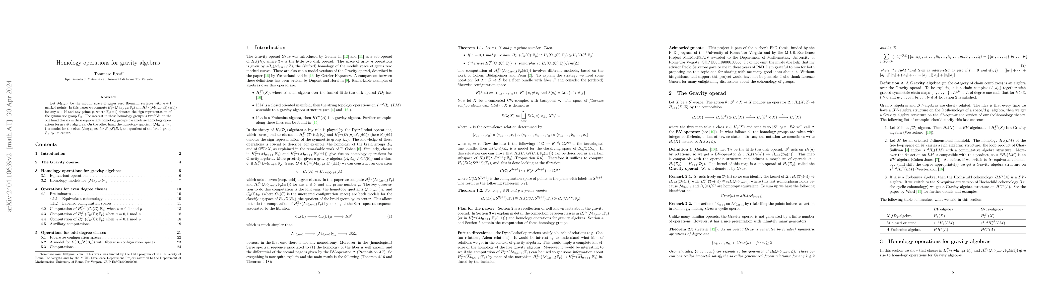 Thumbnail for Homology operations for gravity algebras