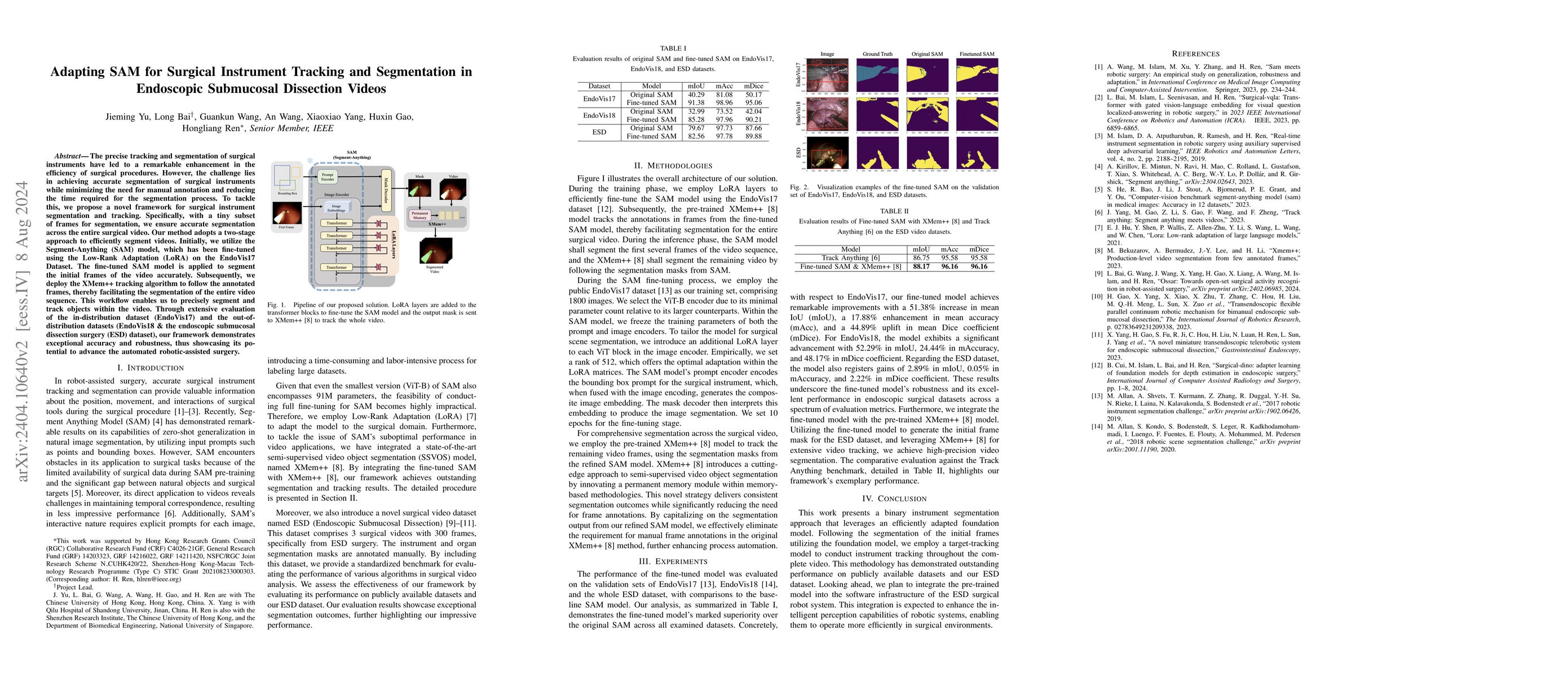 Thumbnail for Adapting SAM for Surgical Instrument Tracking and Segmentation in
  Endoscopic Submucosal Dissection Videos