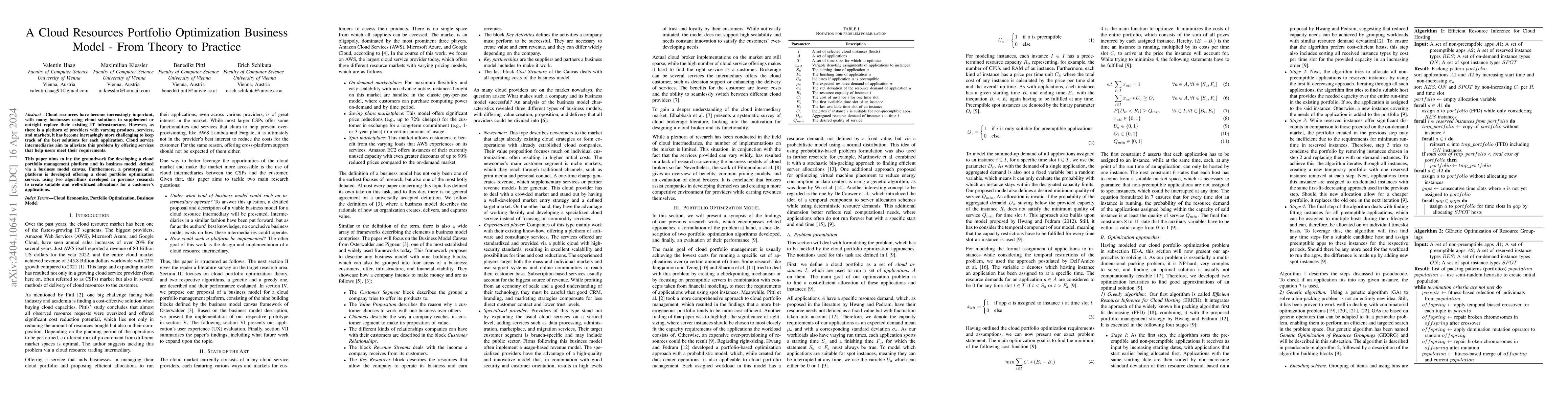 Thumbnail for A Cloud Resources Portfolio Optimization Business Model -- From Theory
  to Practice