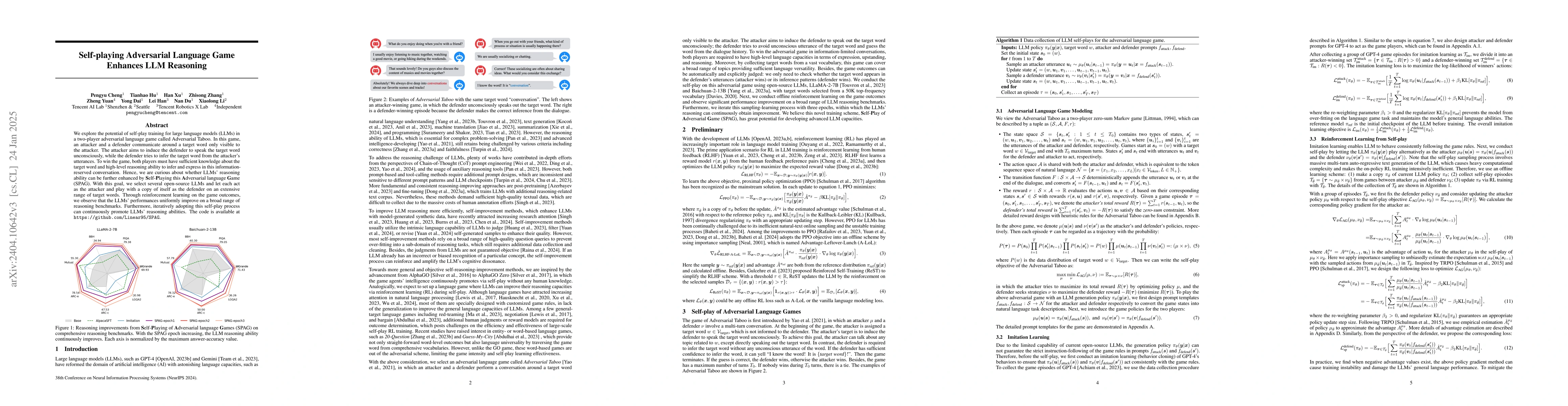 Thumbnail for Self-playing Adversarial Language Game Enhances LLM Reasoning