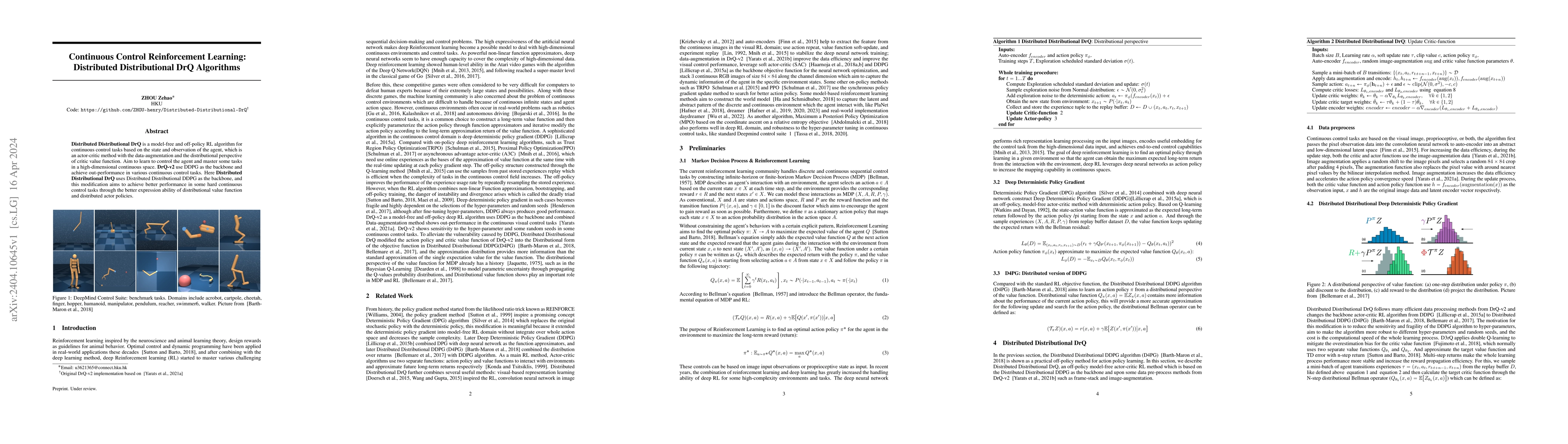 Thumbnail for Continuous Control Reinforcement Learning: Distributed Distributional
  DrQ Algorithms