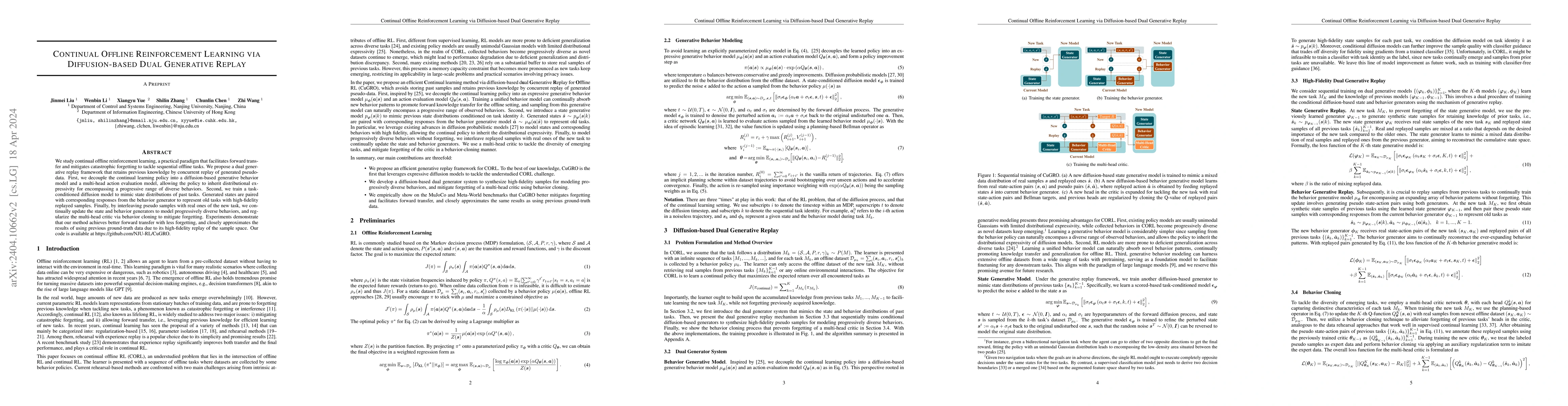 Thumbnail for Continual Offline Reinforcement Learning via Diffusion-based Dual
  Generative Replay