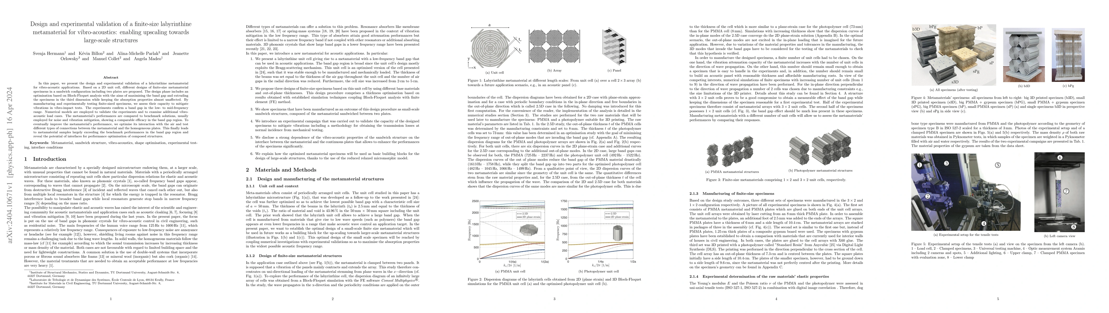 Thumbnail for Design and experimental validation of a finite-size labyrinthine
  metamaterial for vibro-acoustics: enabling upscaling towards large-scale
  structures