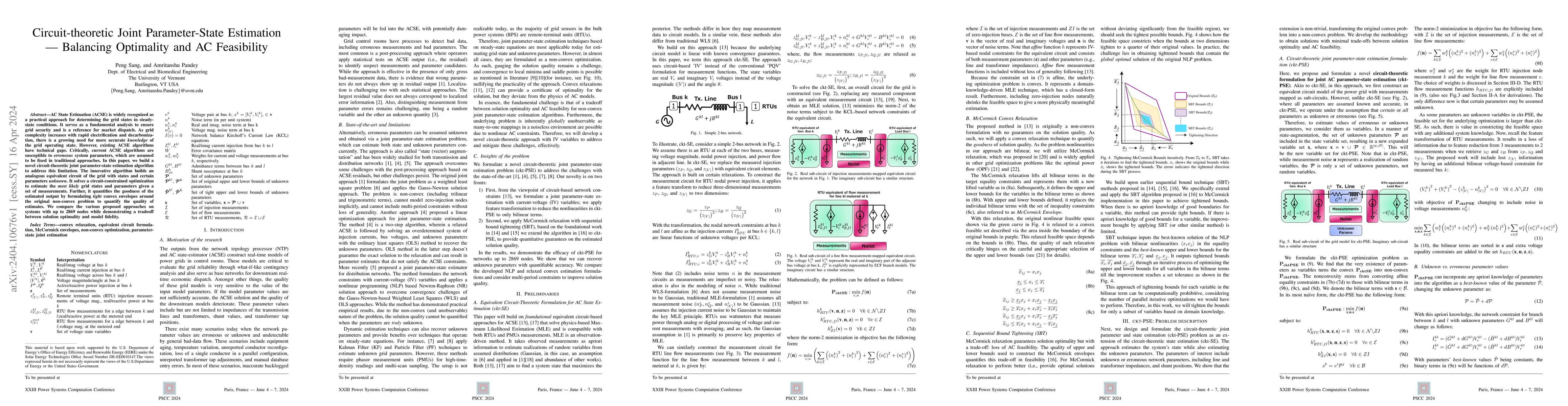 Thumbnail for Circuit-theoretic Joint Parameter-State Estimation -- Balancing
  Optimality and AC Feasibility
