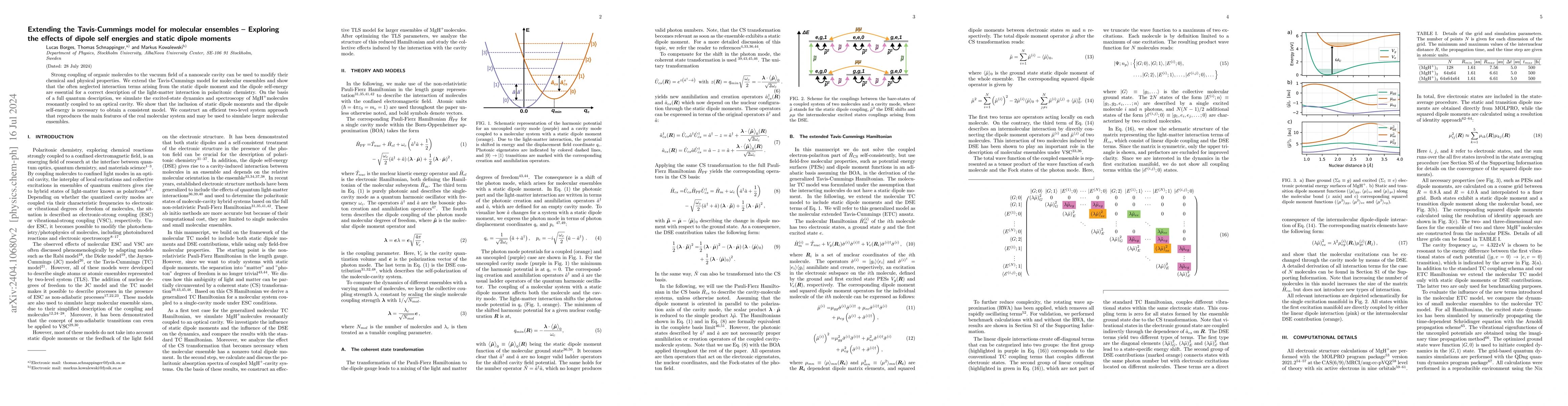 Thumbnail for Extending the Tavis-Cummings model for molecular ensembles -- Exploring
  the effects of dipole self energies and static dipole moments