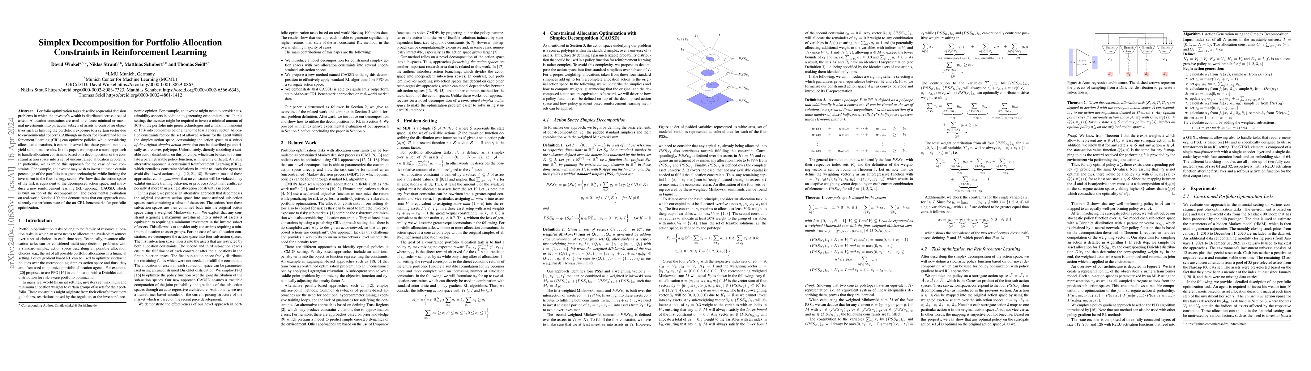 Thumbnail for Simplex Decomposition for Portfolio Allocation Constraints in
  Reinforcement Learning