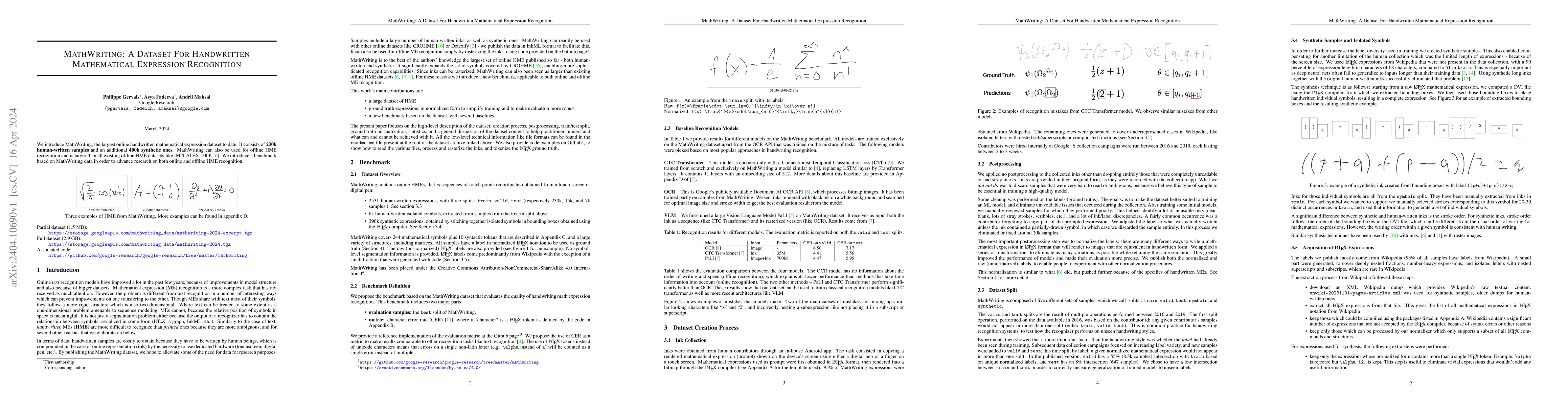 Thumbnail for MathWriting: A Dataset For Handwritten Mathematical Expression
  Recognition