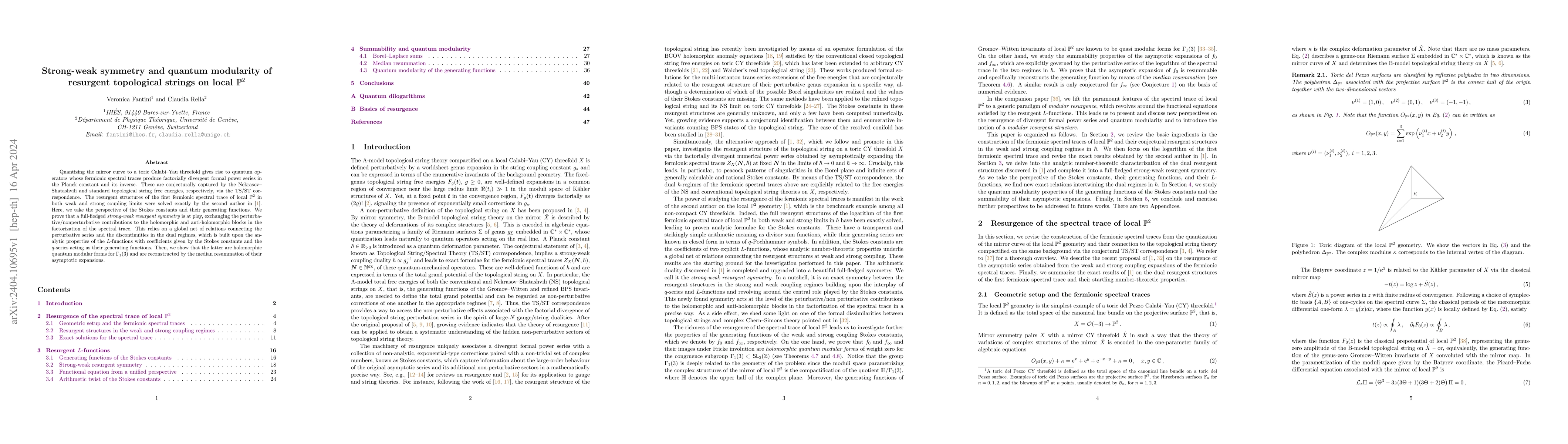 Thumbnail for Strong-weak symmetry and quantum modularity of resurgent topological
  strings on local $\mathbb{P}^2$