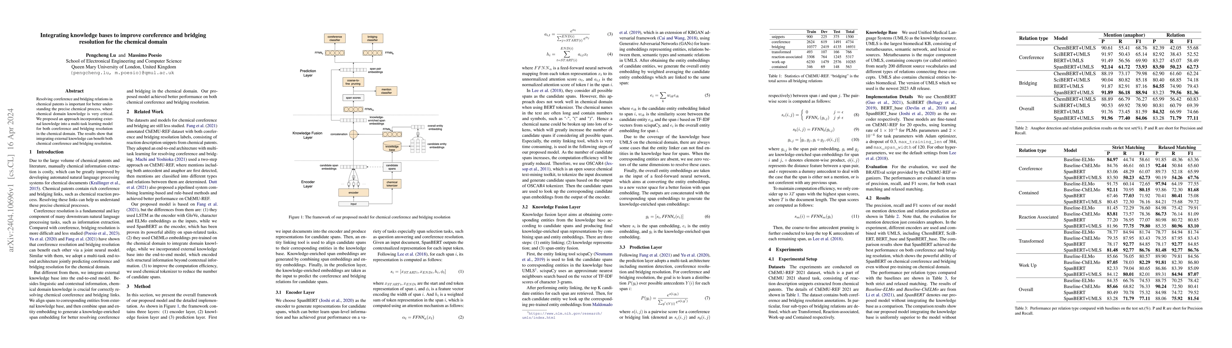 Thumbnail for Integrating knowledge bases to improve coreference and bridging
  resolution for the chemical domain