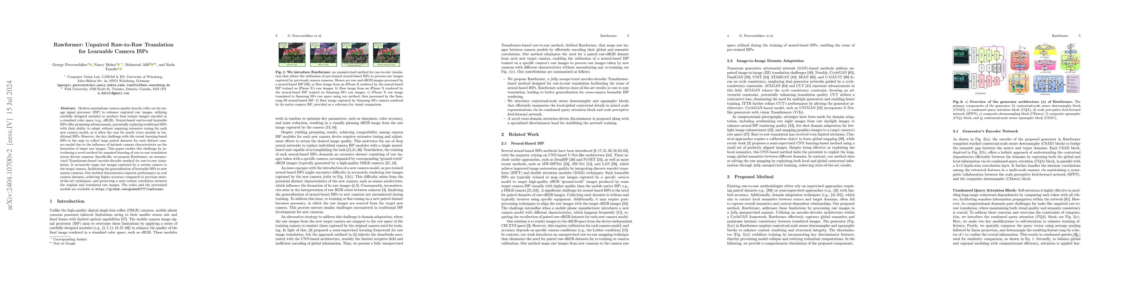 Thumbnail for Rawformer: Unpaired Raw-to-Raw Translation for Learnable Camera ISPs