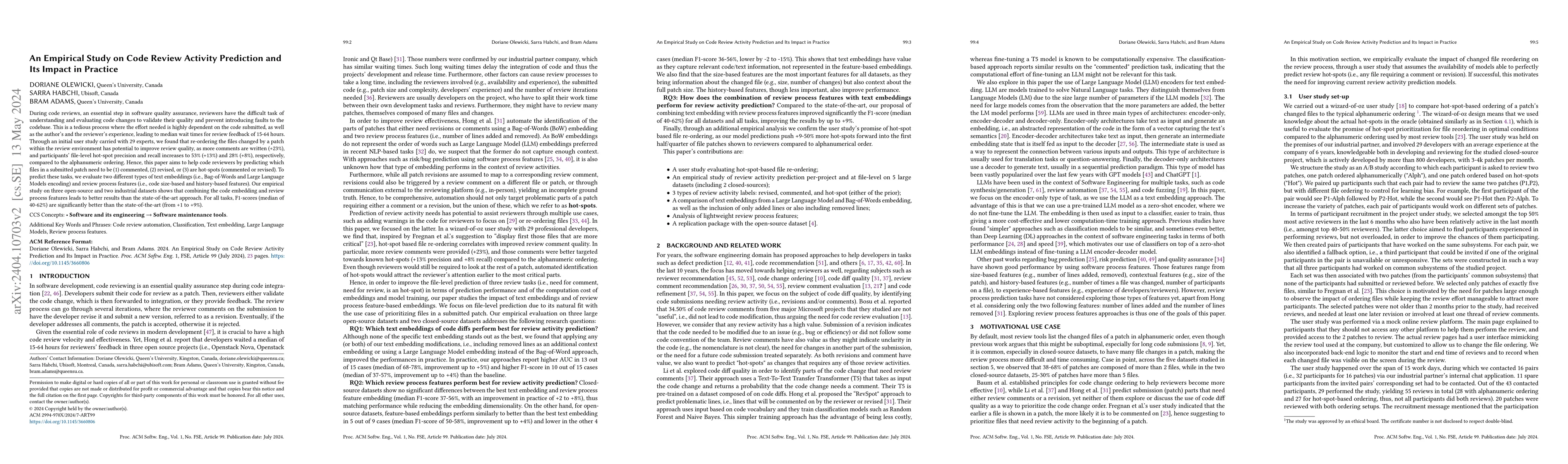 Thumbnail for An Empirical Study on Code Review Activity Prediction and Its Impact in
  Practice