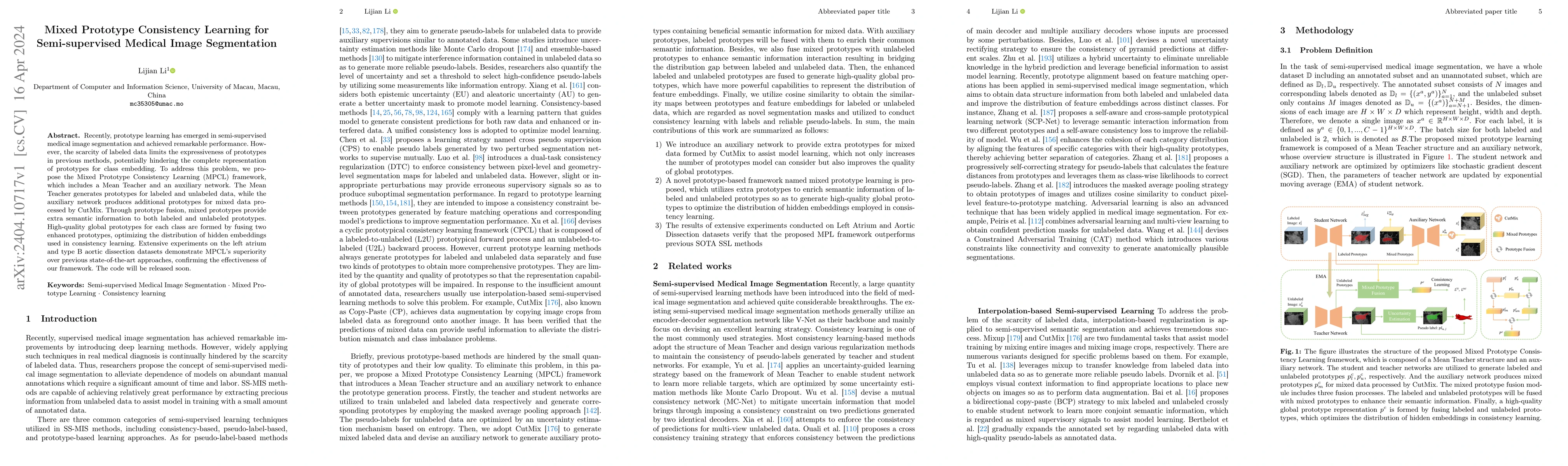 Thumbnail for Mixed Prototype Consistency Learning for Semi-supervised Medical Image
  Segmentation