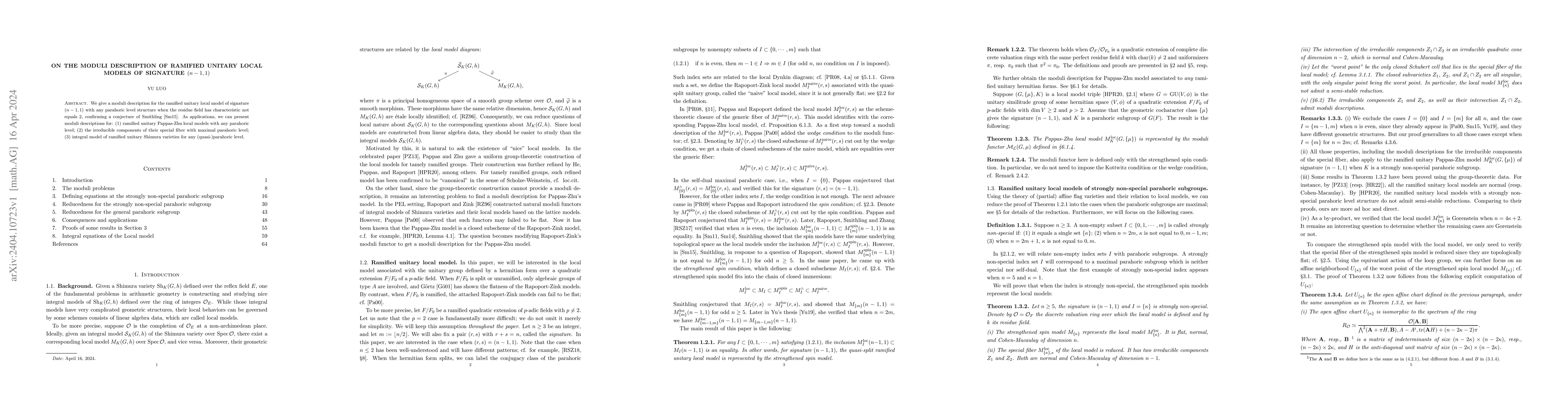 Thumbnail for On the moduli description of ramified unitary Local models of signature
  (n-1,1)