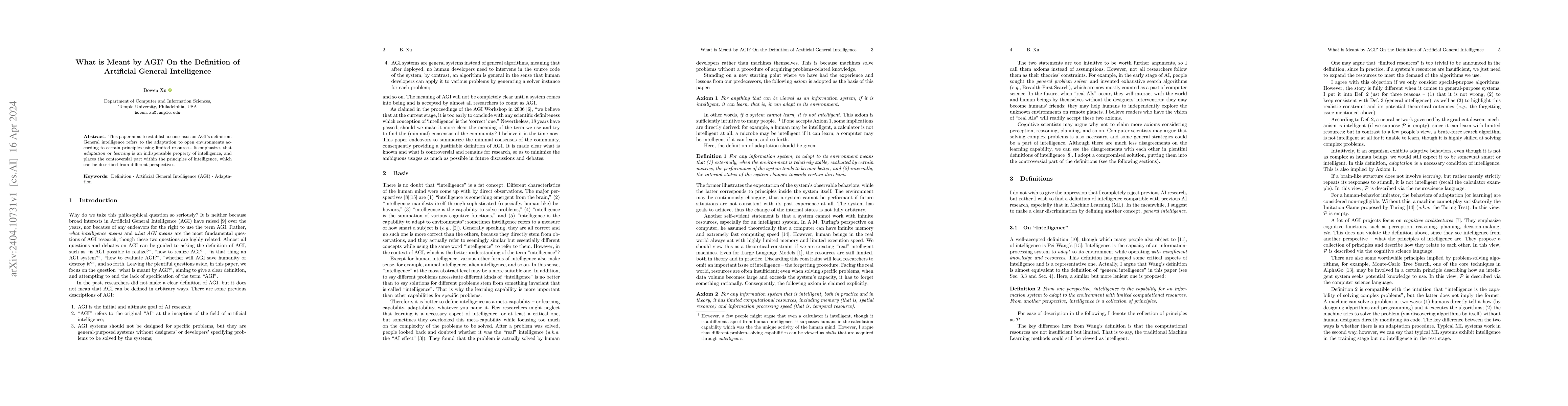 Thumbnail for What is Meant by AGI? On the Definition of Artificial General
  Intelligence