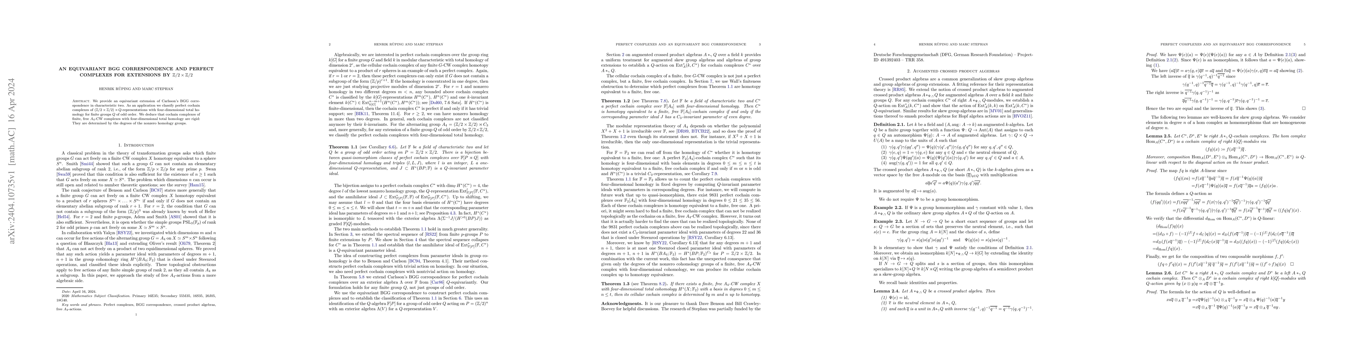 Thumbnail for An equivariant BGG correspondence and perfect complexes for extensions
  by $\mathbb{Z}/2\times \mathbb{Z}/2$