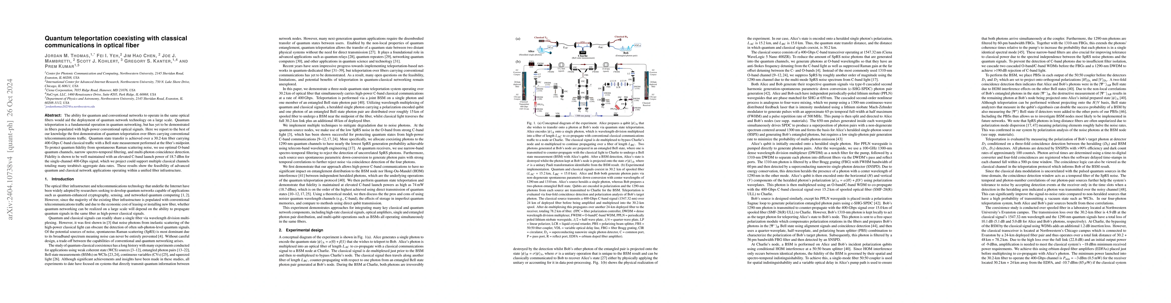 Thumbnail for Quantum Teleportation Coexisting with Conventional Classical
  Communications in Optical Fiber