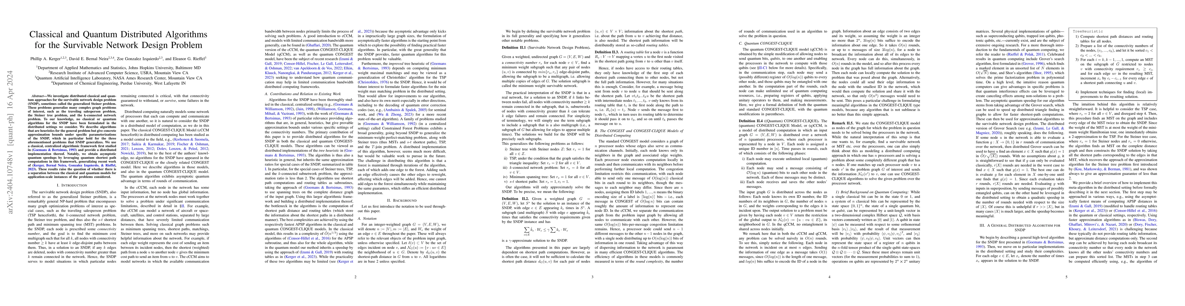 Thumbnail for Classical and Quantum Distributed Algorithms for the Survivable Network
  Design Problem