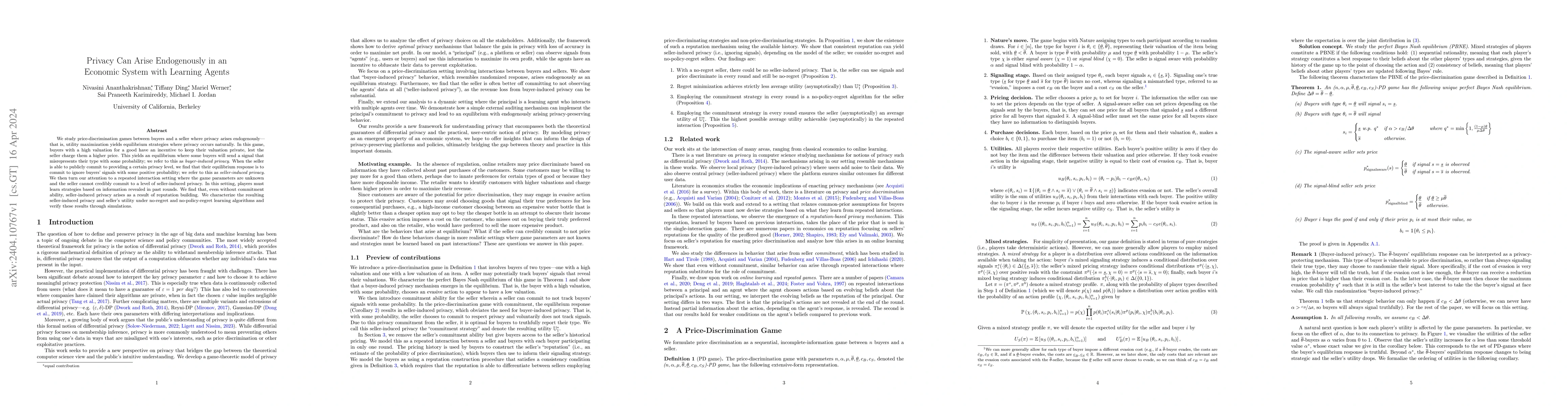 Thumbnail for Privacy Can Arise Endogenously in an Economic System with Learning
  Agents