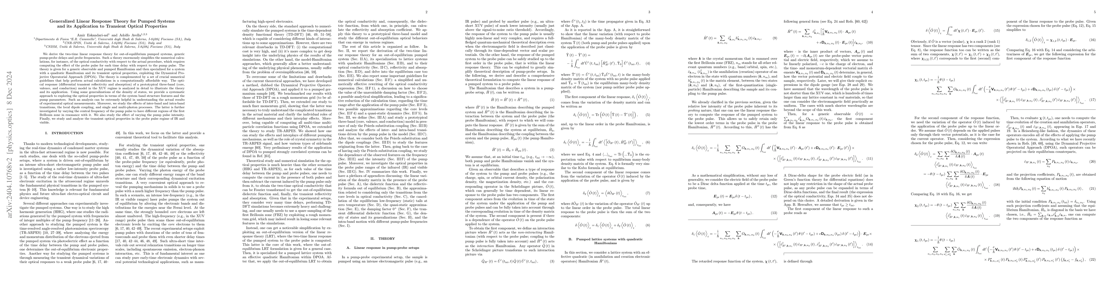 Thumbnail for Generalized Linear Response Theory for Pumped Systems and its
  Application to Transient Optical Properties within DPOA