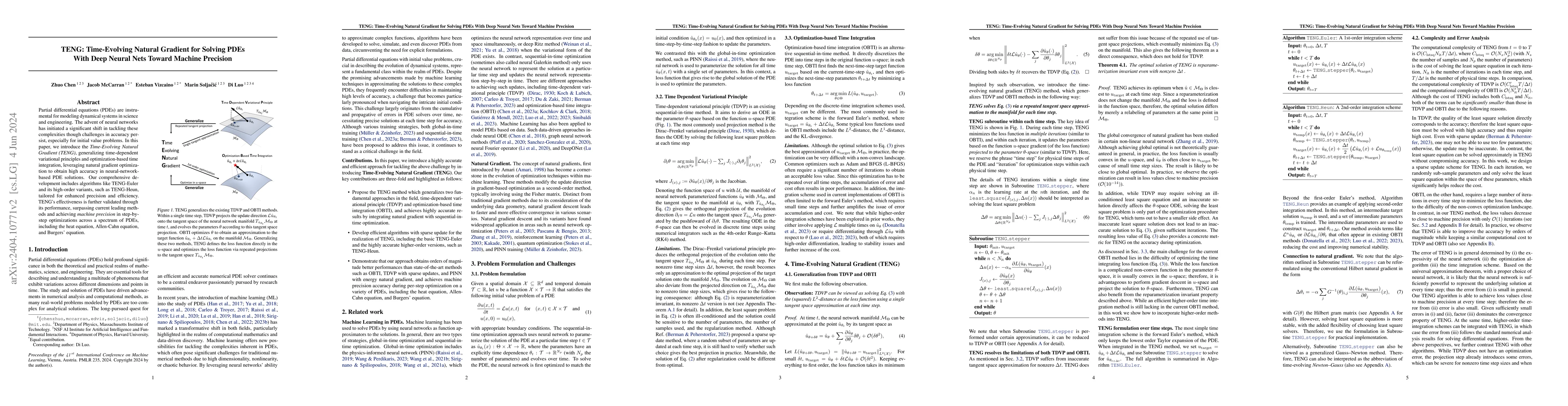 Thumbnail for TENG: Time-Evolving Natural Gradient for Solving PDEs With Deep Neural
  Nets Toward Machine Precision