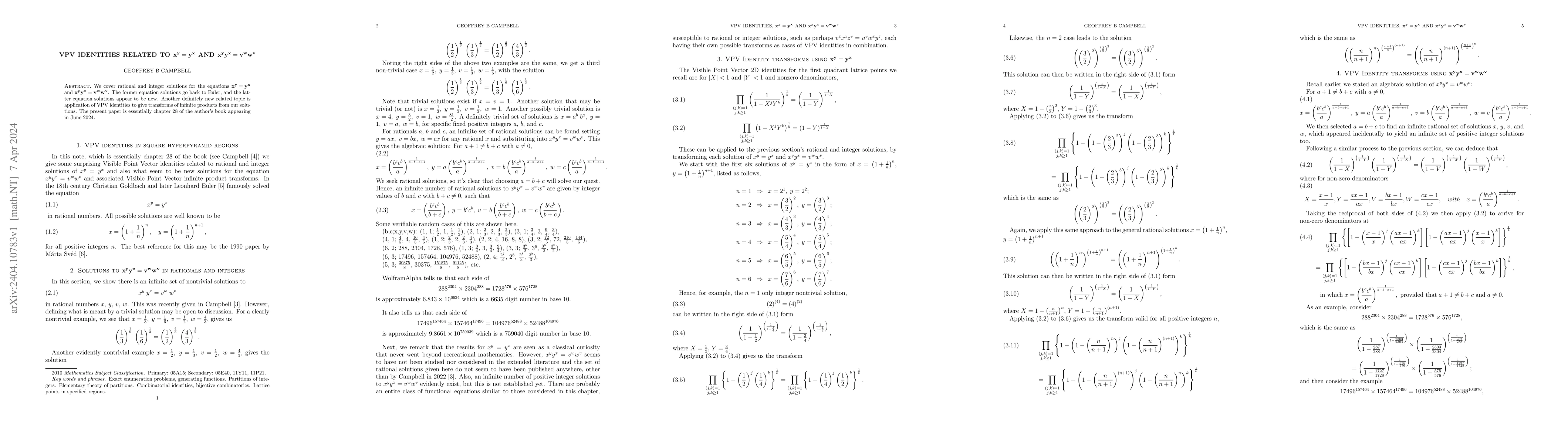 Thumbnail for VPV Identities related to $\mathbf{x^y = y^x}$ and $\mathbf{x^y y^x =
  v^w w^v}$