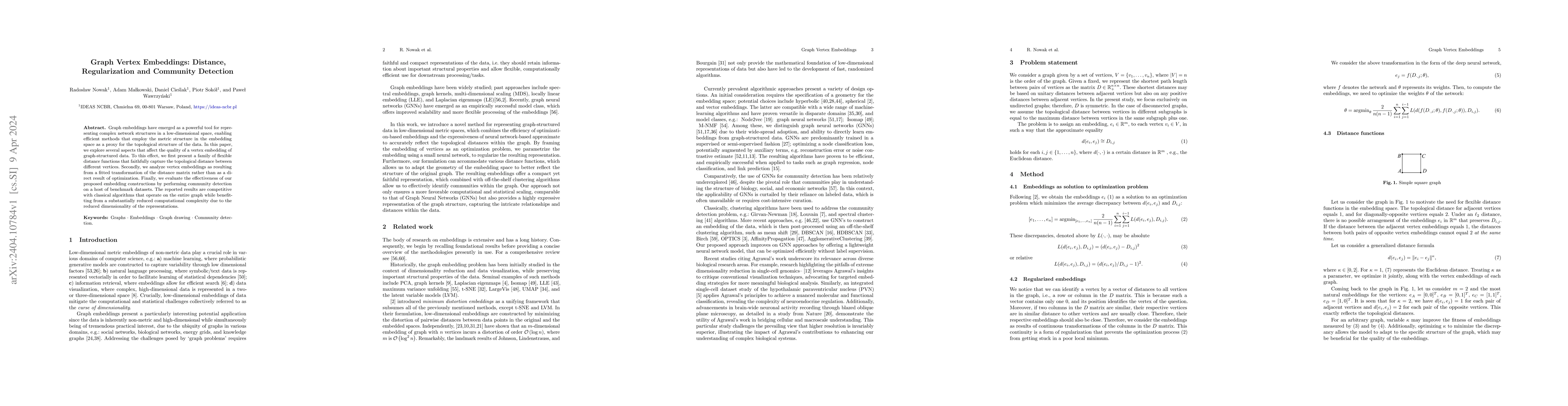 Thumbnail for Graph Vertex Embeddings: Distance, Regularization and Community
  Detection